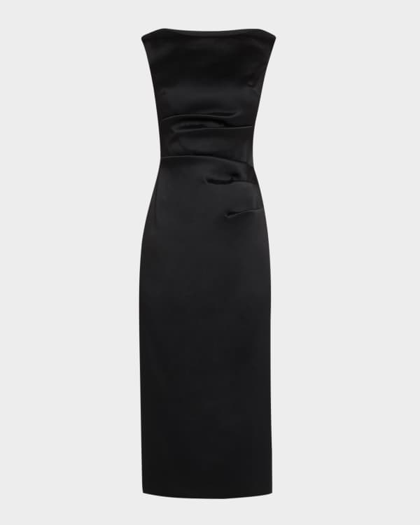 Slit Contrast Notched Sleeveless Dress