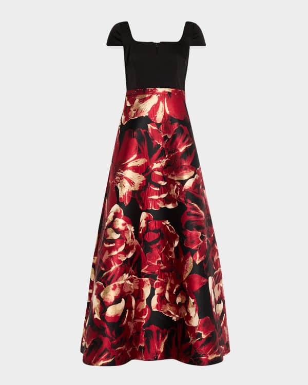 Aidan Mattox V Neck 3 4 Sleeve Beaded Tulle Gown Neiman Marcus
