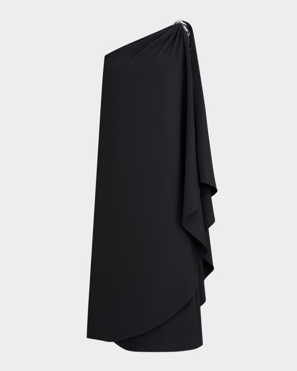 Do My Best Black and Denim One Shoulder Midi Dress - Flattering One Shoulder Design With Stretch Polyester Spandex