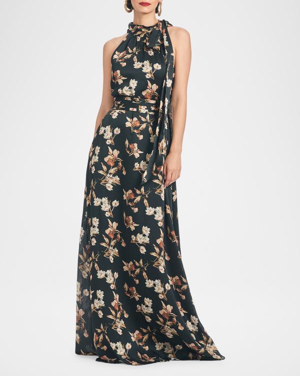 Sachin & Babi Brooke Pleated Floral-Print Mikado Gown | Neiman Marcus