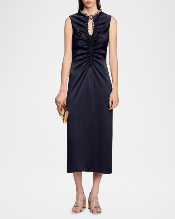 Carmen marc valvo ruffle slit gown cheap