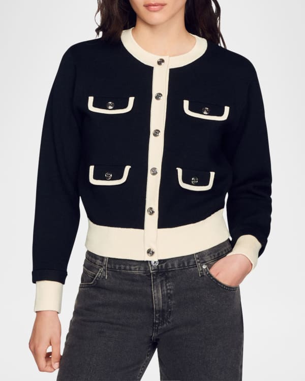 Sandro Gabrielle Embellished Rib-Knit Cardigan | Neiman Marcus