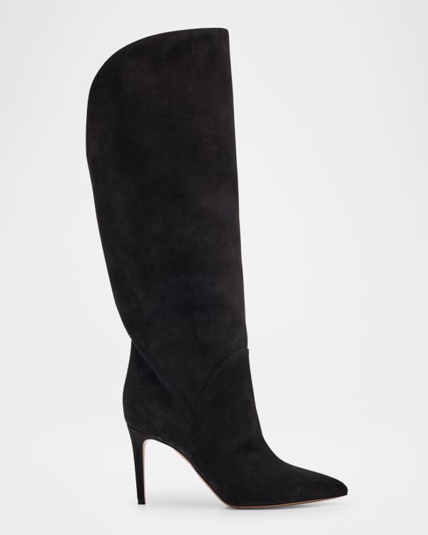 Black suede stiletto boots deals
