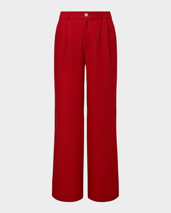 Smythe Wide-Leg Pintuck Linen Trousers | Neiman Marcus