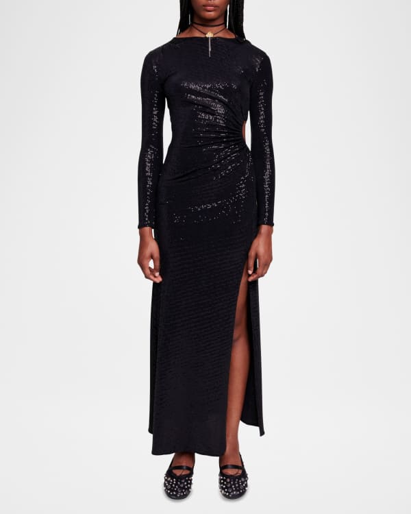 Carmen Marc Valvo Infusion Crepe Halter Gown with Side Ruffle Neiman Marcus