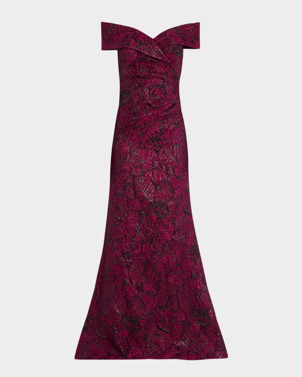 Off the Shoulder Metallic Floral Jacquard Ballgown main image 1