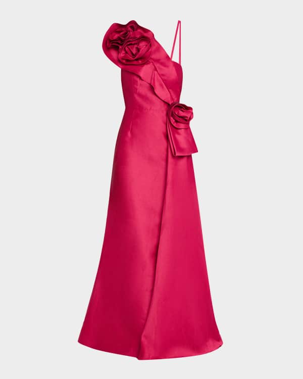 Tadashi Shoji Ruffle Two-Tone One-Shoulder Gown | Neiman Marcus