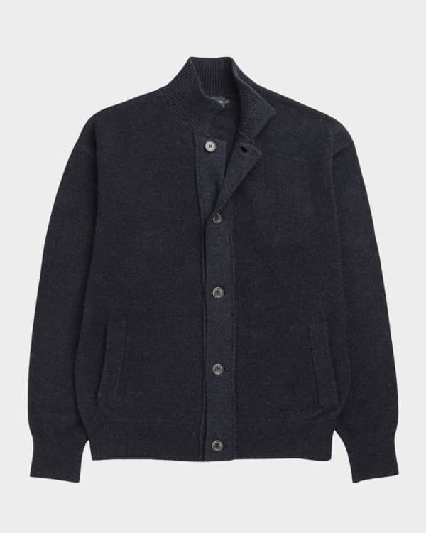 Giorgio Armani Men's Ribbed Cashmere-Silk Cardigan Sweater | Neiman Marcus