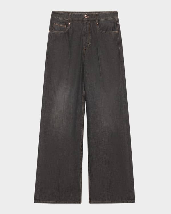 Loewe High-Waist Pleated Wrap Jeans | Neiman Marcus Loewe High-Waist Pleated Wrap Jeans | Neiman Marcus