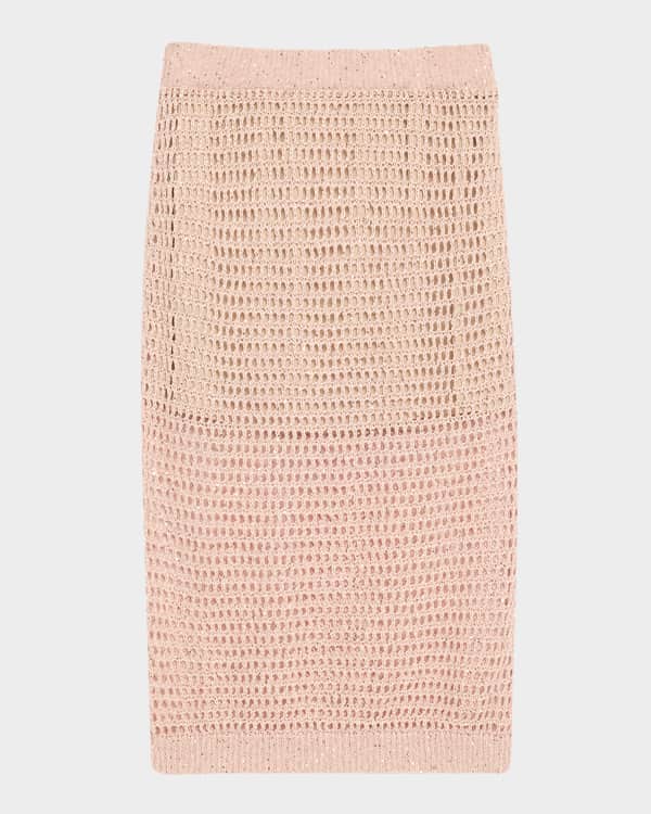 Saint Laurent Sheer Knit Midi Pencil Skirt | Neiman Marcus