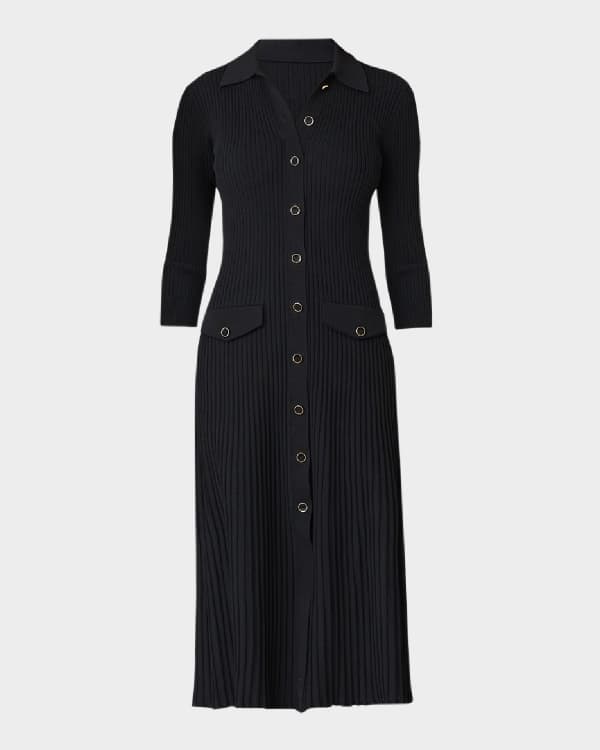Escada Mixed Check Wool Silk 3 4 Sleeve Dress Neiman Marcus