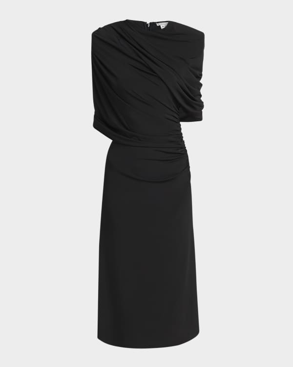 Stella McCartney Corset Seamed Midi Dress with Shoulder Pads