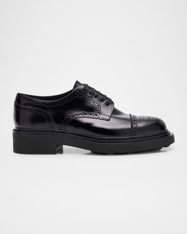 Prada Men's Leather Derby Shoes with Studs and Rhinestones