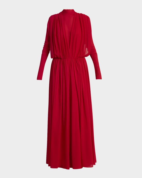Alexander McQueen Cold Shoulder Long Sleeve Ruched Jersey Gown Neiman Marcus