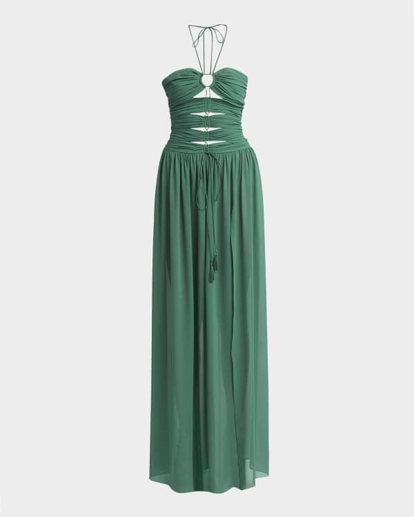 Zuhair Murad Miami Gradient Chiffon One-Shoulder Cape Gown