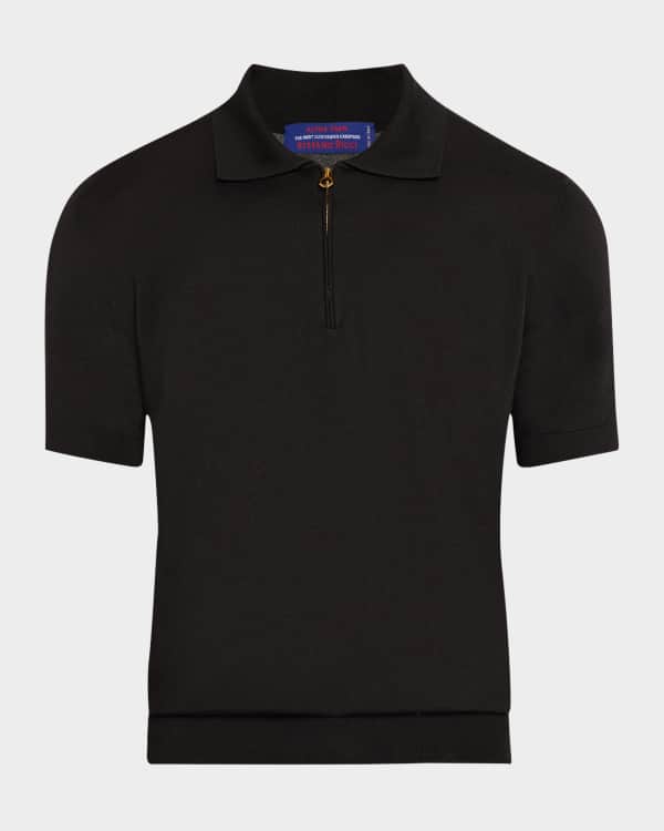 Giorgio Armani Men's Textured Knit Short-Sleeve Quarter-Zip Polo