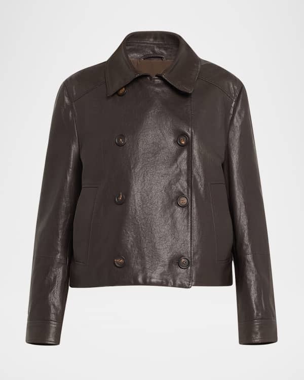 Loewe Leather Zip-Up Drawstring Balloon Jacket | Neiman Marcus