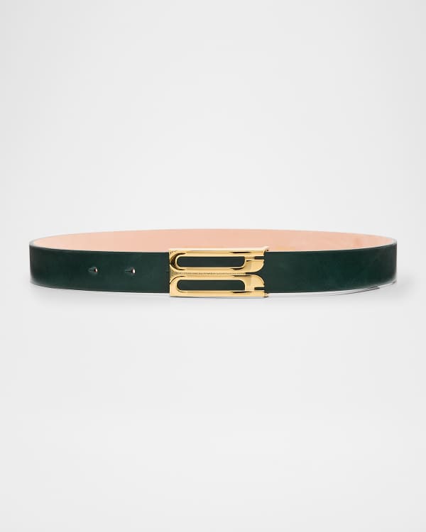 Victoria Beckham Jumbo B-Logo Leather Belt | Neiman Marcus