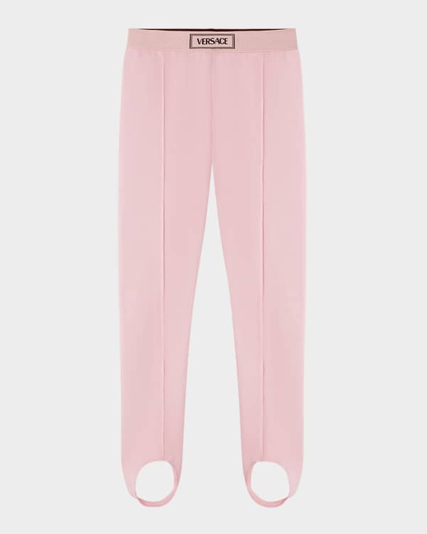 Versace Girls Navy Blue Embellished Logo Jersey Trousers