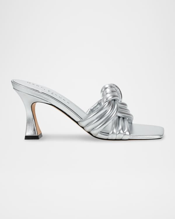 Ganni Smock Metallic Kitten-Heel Mules | Neiman Marcus