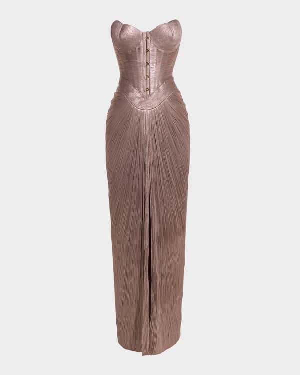 Maria Lucia Hohan Jolene Metallic Plisse One-Shoulder Thigh