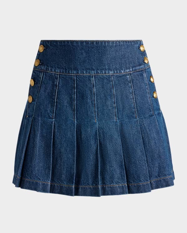 Pleated denim skirt quilt top
