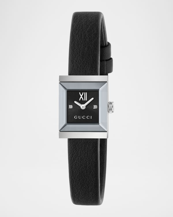 Gucci Stainless Steel Model 2000 24mm Watch with Black Leather