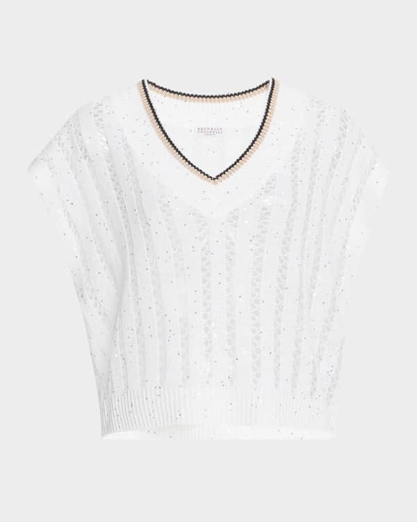 Brunello Cucinelli Raffia Net Embroidered Knit Sweater