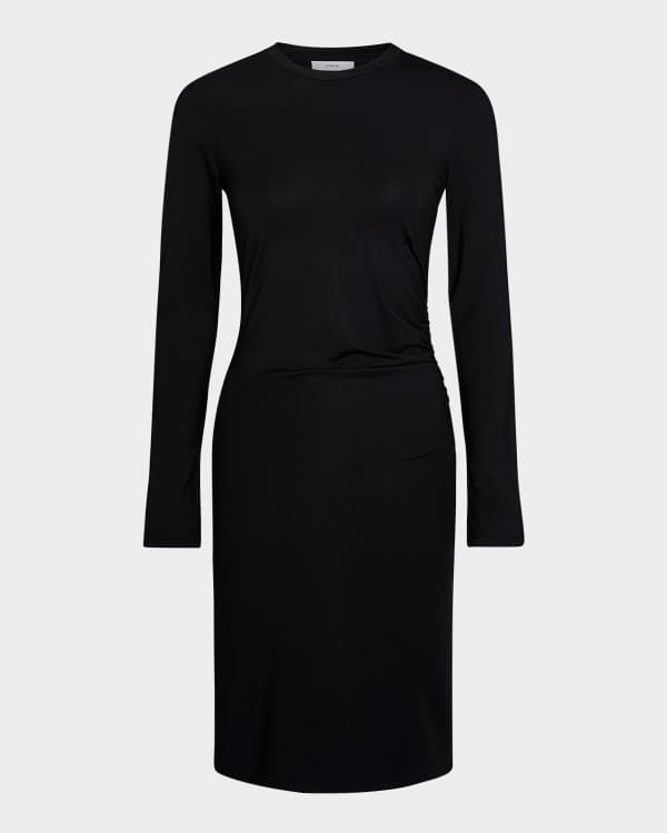 RUCHED CREWNECK MIDI DRESS