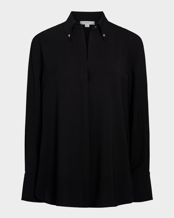 ヴィンス Vince Floral Smocked Long Sleeve Button-Up レディース シャツ トップス Black Floral Smocked Long-Sleeve Button-Up Top in Shirts & Tees