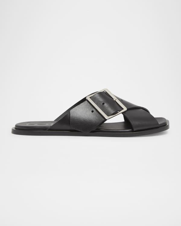 Jil Sander Double Buckle Leather Slide Sandals | Neiman Marcus