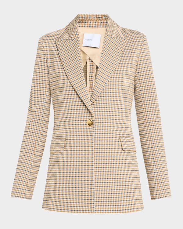 ジャケット CHLOE SINGLE-BREASTED CHECKED BROWN WOOL JACKET Chloe Check Single-Breasted Jacket | Neiman Marcus