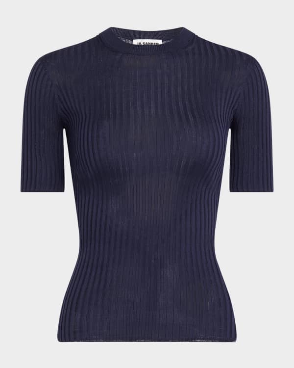 Jil Sander Knit T-Shirt with Sequined Collar | Neiman Marcus