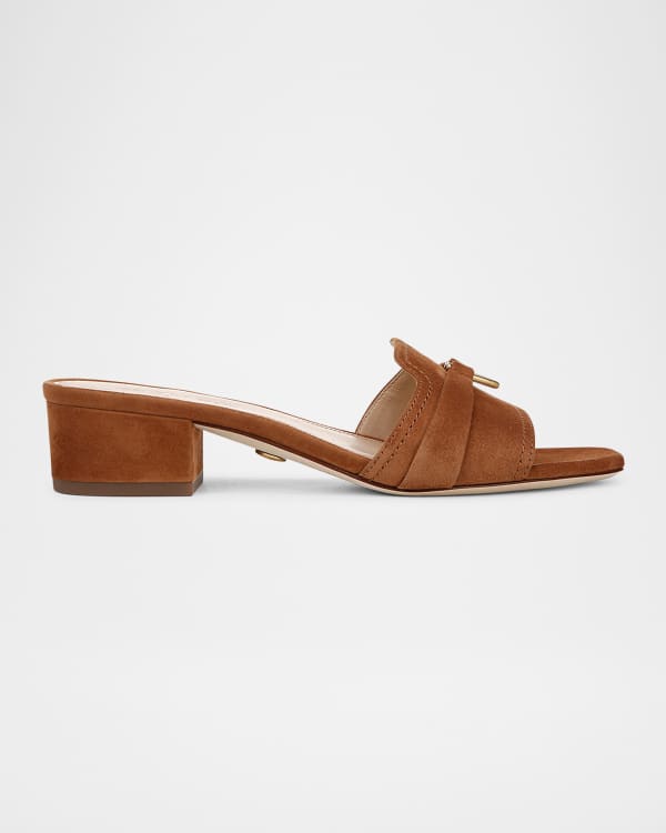 Stuart Weitzman Tia Suede Fringe Mule Sandals Neiman Marcus