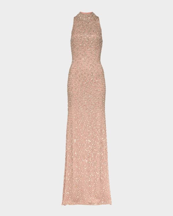 Kiya Embellished Elbow-Sleeve Illusion Gown