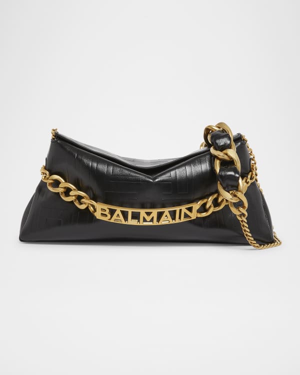 Balmain 1945 Moon Shoulder Bag in Grid Quilted Denim