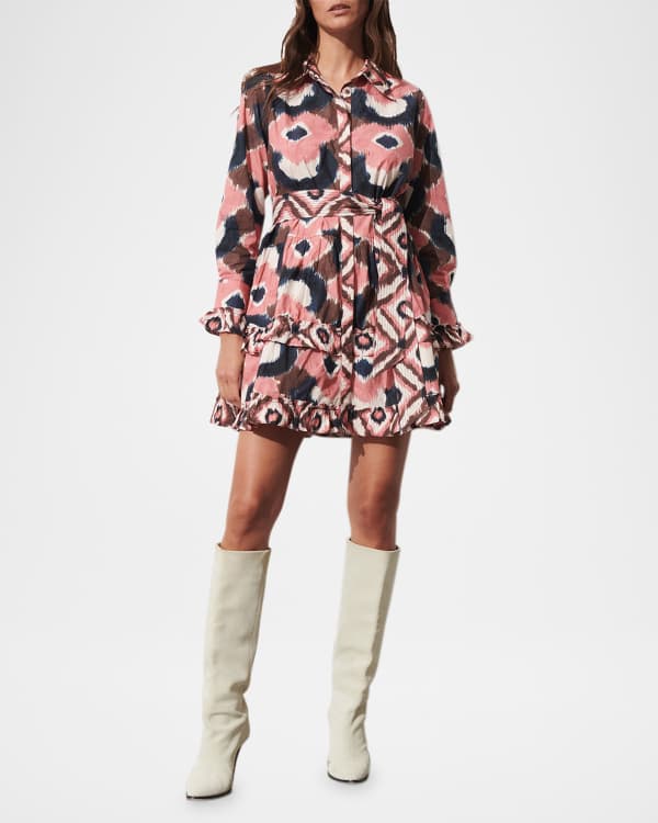 Figue Frederica Printed Tiered Ruffle Belted Dress Neiman Marcus