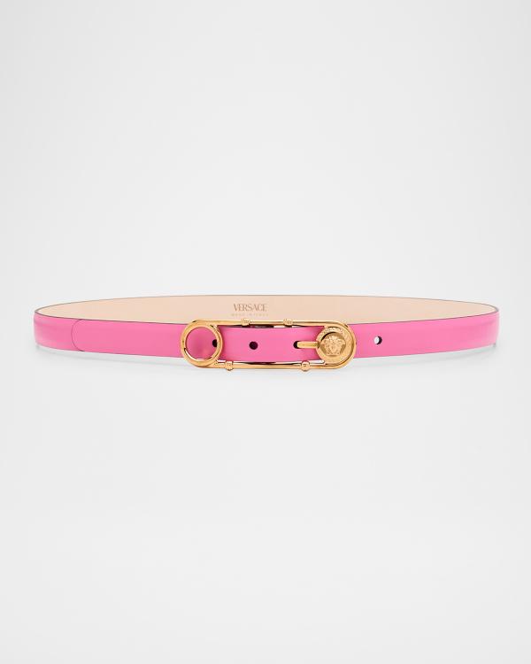 Versace Greca Medusa Buckle Skinny Leather Belt | Neiman Marcus display picture 2