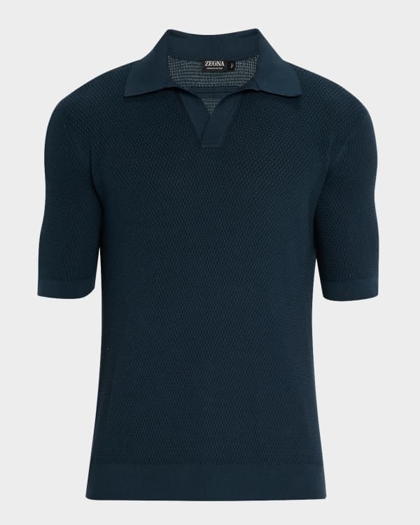 ZEGNA Men's Cotton Polo Shirt with Leather-Trim Pocket