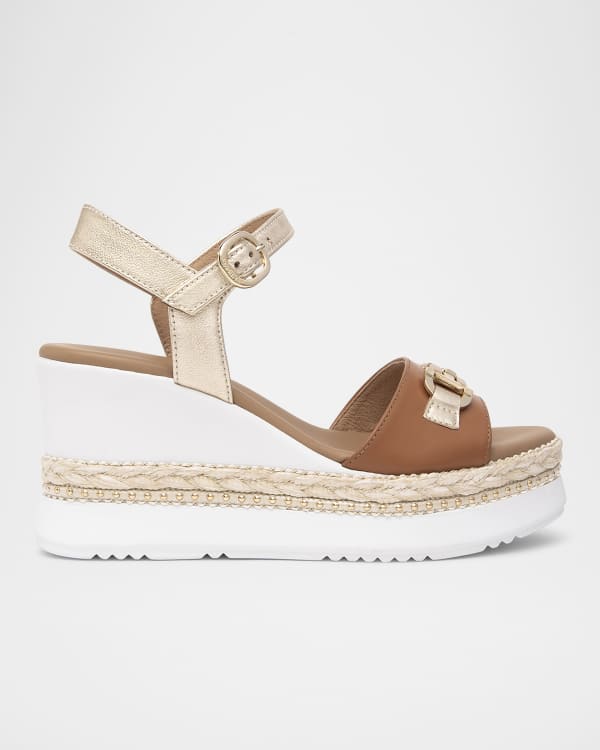 NeroGiardini Metallic Crisscross Wedge Platform Sandals | Neiman