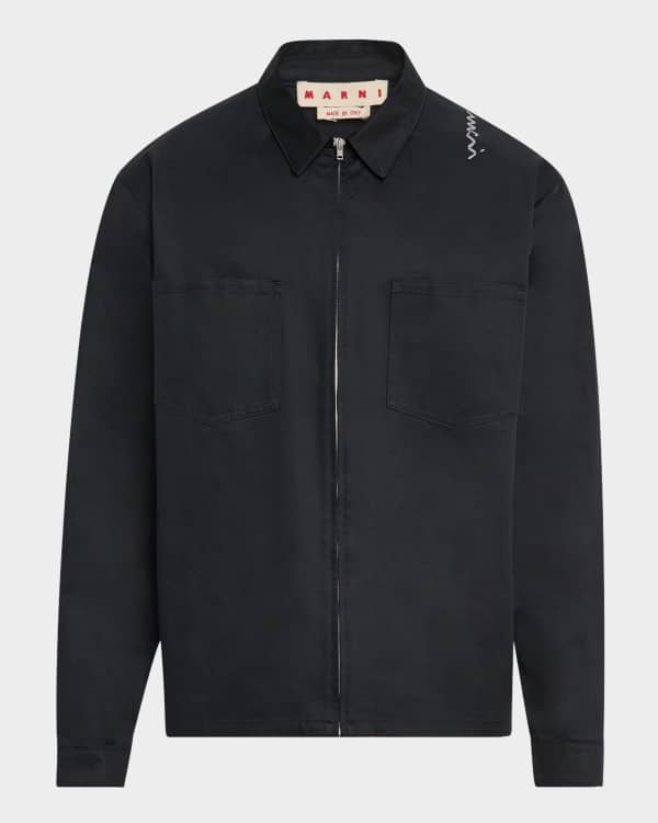 Marni Men's Gabardine Quarter-Zip Workwear Shirt | Neiman Marcus