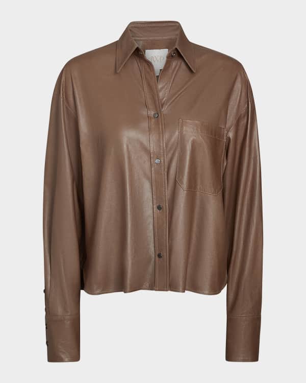 Vince Drop-Shoulder Leather Shirt Jacket | Neiman Marcus
