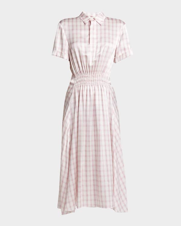 Chloe Balloon-Sleeve Belted Linen Midi Dress | Neiman Marcus