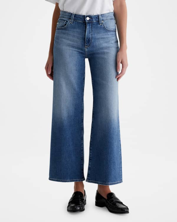 Apricot Solid Color Seamed Center Wide Leg Cropped Jeans main image 1