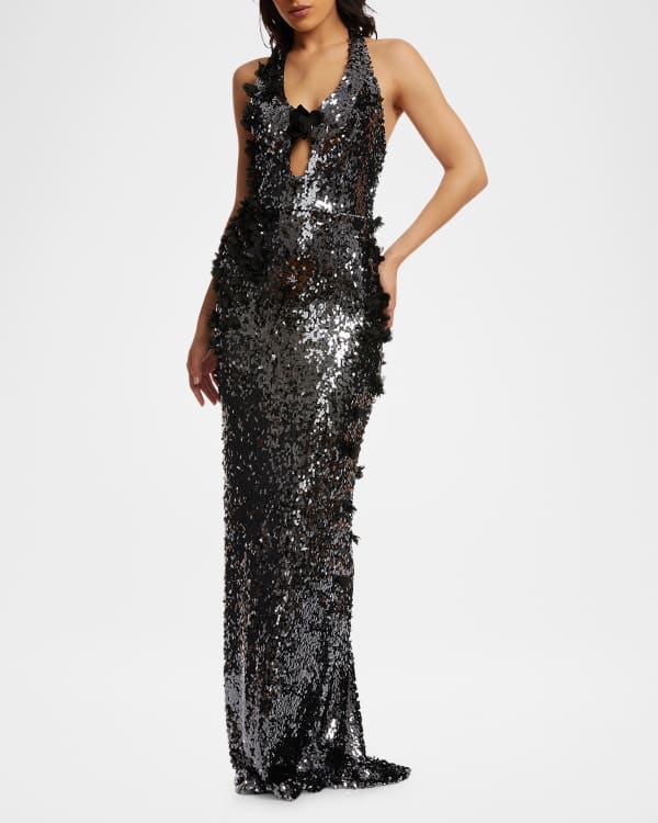 Abito Lungo Camden Sleeveless Halter - Dress The Population - Scollo Profondo - Tessuto Stretch - Taglie XXS-XXL