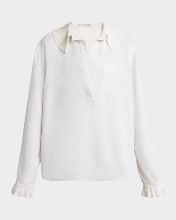 ALICE + OLIVIA Edyth Vegan-Leather Button-Down Top | Neiman Marcus