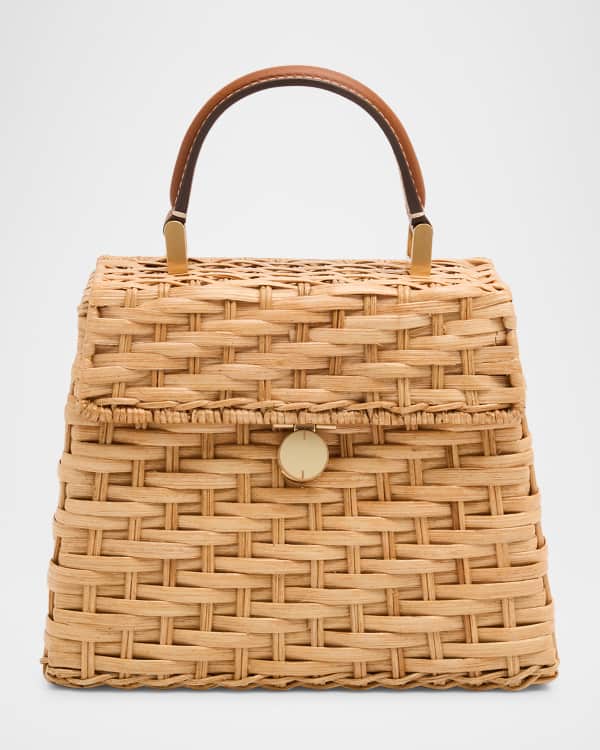 Serpui Rose Checkered Wicker Top Handle Bag Neiman Marcus