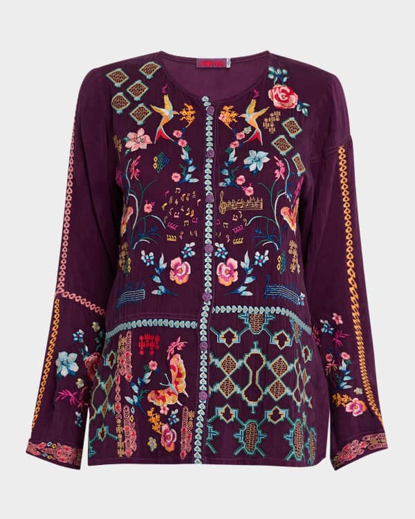 Johnny Was Kikimu Embroidered Georgette Blouse Neiman Marcus