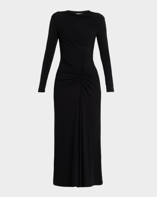 SIMKHAI Arielle Diamante Long-Sleeve Mock-Neck Midi Dress | Neiman Marcus