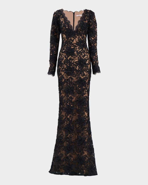 Parker Black Leandra Sequin Long Sleeve Gown Dress Neiman Marcus